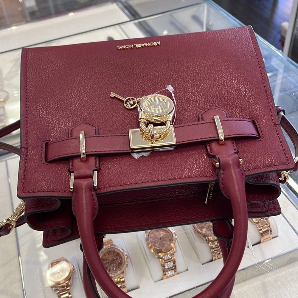 Michael Kors Hamilton Small Satchel Shoulder Crossbody Bag Dark Cherry COLOR - Picture 15 of 15